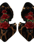 Dolce & Gabbana Floral Embellished Leopard T-Strap Sandals