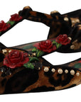 Dolce & Gabbana Floral Embellished Leopard T-Strap Sandals