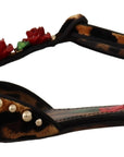 Dolce & Gabbana Floral Embellished Leopard T-Strap Sandals