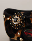 Dolce & Gabbana Floral Embellished Leopard T-Strap Sandals