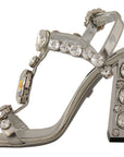 Dolce & Gabbana Crystal-Embellished Silver Leather Pumps