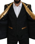 Dolce & Gabbana Elegant Black & Gold Slim Fit 3 Piece Suit