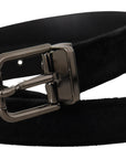 Dolce & Gabbana Elegant Black Leather Belt with Silver Tone Buckle