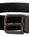 Dolce & Gabbana Elegant Black Leather Belt with Silver Tone Buckle