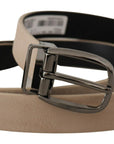 Dolce & Gabbana Elegant Beige Leather Belt with Silver Tone Buckle