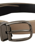 Dolce & Gabbana Elegant Beige Leather Belt with Silver Tone Buckle