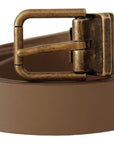 Dolce & Gabbana Elegant Brown Leather Belt with Brass Tone Buckle