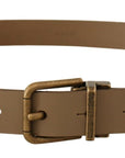 Dolce & Gabbana Elegant Brown Leather Belt with Brass Tone Buckle