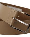 Dolce & Gabbana Beige Leather Statement Belt with Silver Buckle