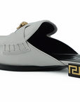 Versace Elegant White Leather Flat Slides