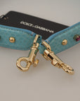 Dolce & Gabbana Elegant Blue Leather Bag Strap with Gold Accents