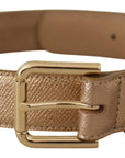 Dolce & Gabbana Chic Rose Gold Leather Belt with Logo Buckle