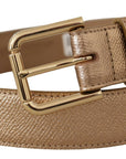 Dolce & Gabbana Chic Rose Gold Leather Belt with Logo Buckle