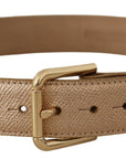 Dolce & Gabbana Chic Rose Gold Leather Belt with Logo Buckle