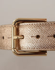 Dolce & Gabbana Chic Rose Gold Leather Belt with Logo Buckle