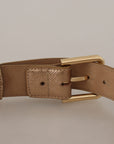 Dolce & Gabbana Chic Rose Gold Leather Belt with Logo Buckle