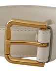 Dolce & Gabbana Chic White Leather Belt with Gold Engraved Buckle