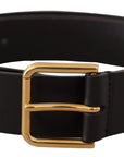 Dolce & Gabbana Elegant Black Leather Belt with Gold-Tone Buckle