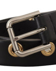 Dolce & Gabbana Chic Black Leather Belt with Engraved Buckle