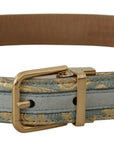 Dolce & Gabbana Elegant Light Blue Leather Belt with Gold Buckle