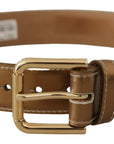 Dolce & Gabbana Elegant Bronze Leather Belt with Logo Buckle