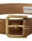 Dolce & Gabbana Bronze Leather Belt with Gold-Toned Buckle