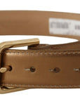 Dolce & Gabbana Bronze Leather Belt with Gold-Toned Buckle