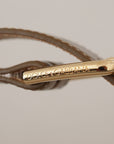 Dolce & Gabbana Bronze Leather Belt with Gold-Toned Buckle
