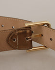 Dolce & Gabbana Bronze Leather Belt with Gold-Toned Buckle
