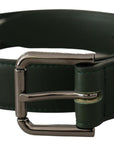 Dolce & Gabbana Elegant Dark Green Leather Belt with Logo Buckle