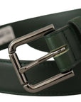 Dolce & Gabbana Elegant Dark Green Leather Belt with Logo Buckle