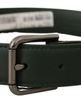 Dolce & Gabbana Elegant Dark Green Leather Belt with Logo Buckle