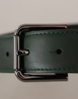 Dolce & Gabbana Elegant Dark Green Leather Belt with Logo Buckle