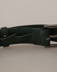 Dolce & Gabbana Elegant Dark Green Leather Belt with Logo Buckle