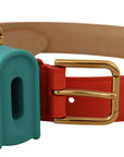Dolce & Gabbana Chic Orange Leather Belt with Headphone Case