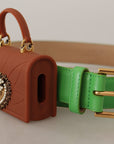 Dolce & Gabbana Chic Emerald Leather Belt with Engraved Buckle