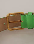 Dolce & Gabbana Chic Emerald Leather Belt with Engraved Buckle