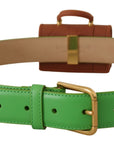 Dolce & Gabbana Chic Emerald Leather Belt with Engraved Buckle