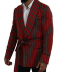 Dolce & Gabbana Elegant Red Striped Long Robe Luxury Wear