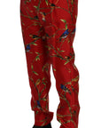 Dolce & Gabbana Elegant Silk Dress Trousers in Red Bird Print