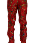 Dolce & Gabbana Elegant Silk Dress Trousers in Red Bird Print