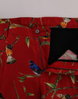 Dolce & Gabbana Elegant Silk Dress Trousers in Red Bird Print