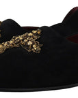 Dolce & Gabbana Black Gold Crystal Sequined Loafers