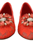 Dolce & Gabbana Elegant Lace Vally Flats in Coral Red