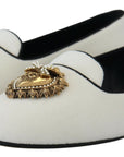 Dolce & Gabbana Elegant White Velvet Loafers with Gold Heart Detail