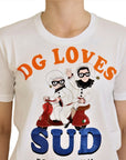 Dolce & Gabbana Elegant White Crew Neck Tee with Colorful Print