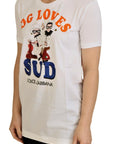 Dolce & Gabbana Elegant White Crew Neck Tee with Colorful Print