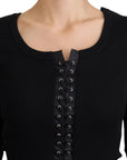 Dolce & Gabbana Elegant Black Tie-Up Slim Fit Sweater