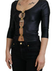 Dolce & Gabbana Elegant Black 3/4 Sleeve Top with Gold Detailing