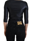 Dolce & Gabbana Elegant Black 3/4 Sleeve Top with Gold Detailing